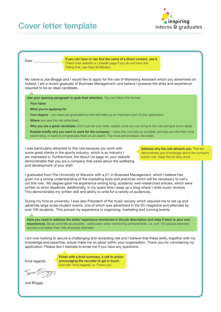 The perfect cover letter template « Inspiring Interns Blog